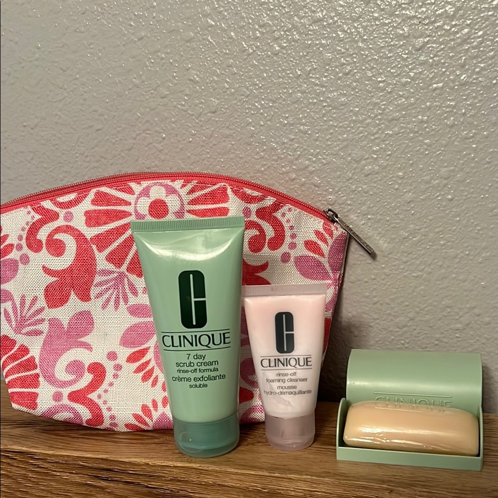 Clinique Skincare Set with Floral Bag